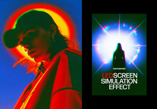 LED Screen Simulation Poster Effect Mockup
