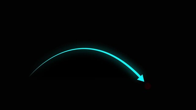 sine Glowing Neon Arrow Path Landing on Target Point on Black Background