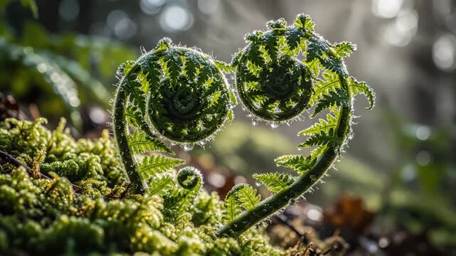 Ferns Unfurl in the Forest - A Close-Up of Natures Beauty.