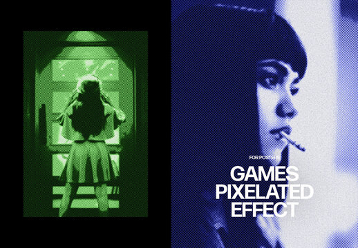 Game Pixel Art Poster Photo Effect Mockup