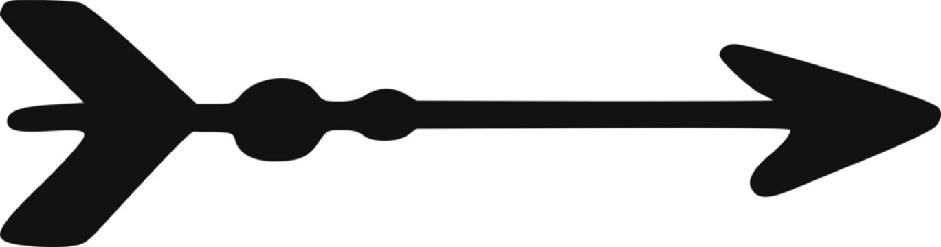 Bold black decorative hand drawn arrow illustration isolated on transparent background