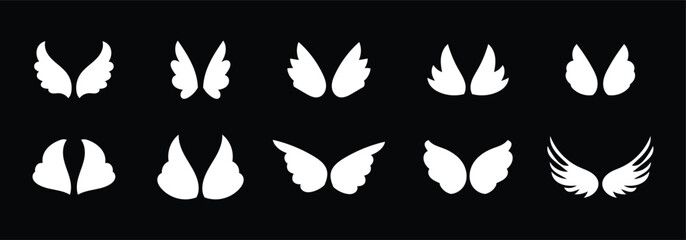 Fototapeta premium Set of wing icon design template vector. Simple set of wings vector icons for web design on white background. Wing logo symbol icon vector illustration.