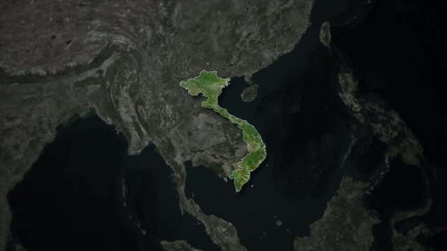 VIETNAM Map Animation with White Borders, Digital Country Borders and Light Transition Background