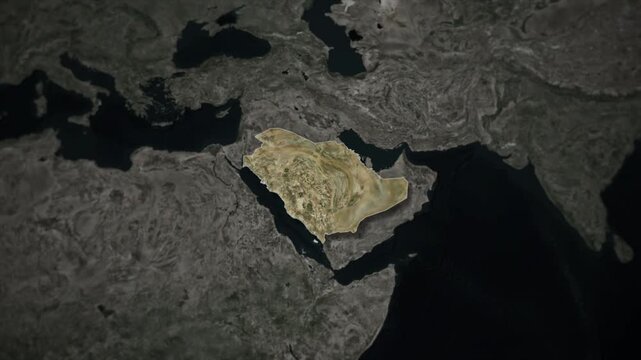 SAUDI ARABIA Map Animation with White Borders, Digital Country Borders and Light Transition Background