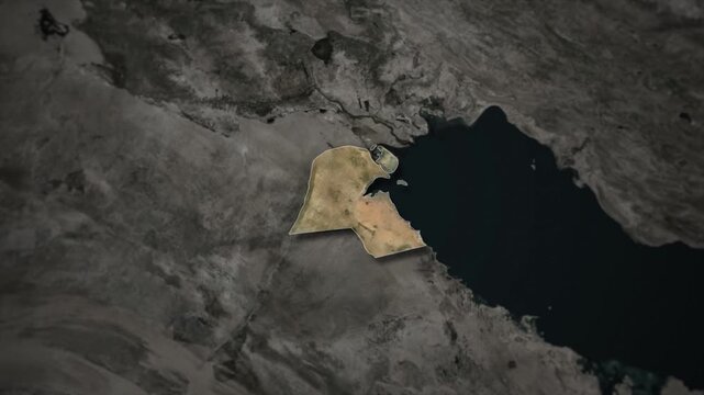 KUWAIT Map Animation with White Borders, Digital Country Borders and Light Transition Background