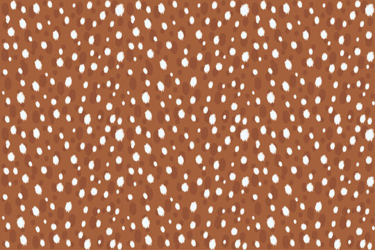 Seamless pattern of white deer spots on a brown background. Hand-drawn animal fur texture illustration for winter designs.