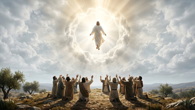 Disciples Rejoice Beneath the Ascension of Jesus Christ in a Circle of Glory