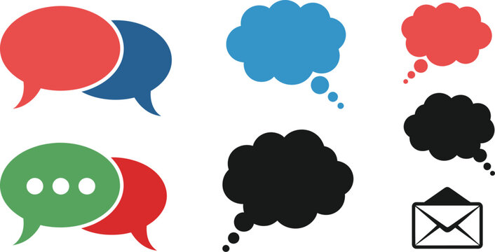 Colorful thought bubbles and communication vector graphics design elements for ideas speech and messaging