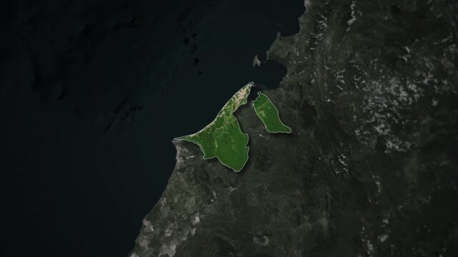 Brunei Darussalam Map Animation with White Borders, Digital Country Borders and Light Transition Background