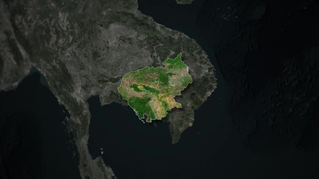 CAMBODIA Map Animation with White Borders, Digital Country Borders and Light Transition Background