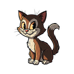 Obraz premium Cute Cartoon Brown Cat Sitting Down.