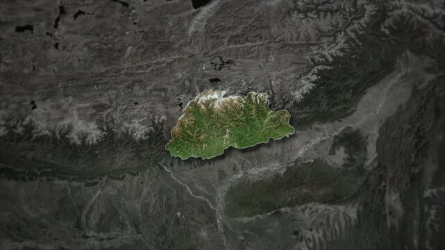 BHUTAN Map Animation with White Borders, Digital Country Borders and Light Transition Background