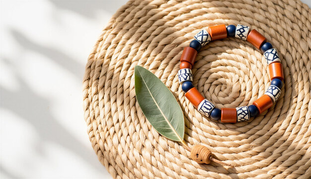 handmade bracelet on a straw mat