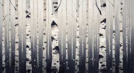 Obraz premium A serene forest scene tall birch trees reach skyward in a minimalist black and white composition