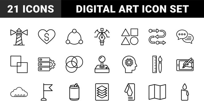 Minimalist graphic design and creative studio outline icons.