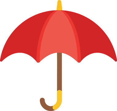 Red umbrella with brown handle and yellow hook illustration vector isolated
