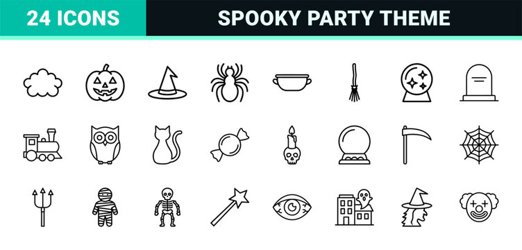 Spooky halloween line icons for holiday party decorations