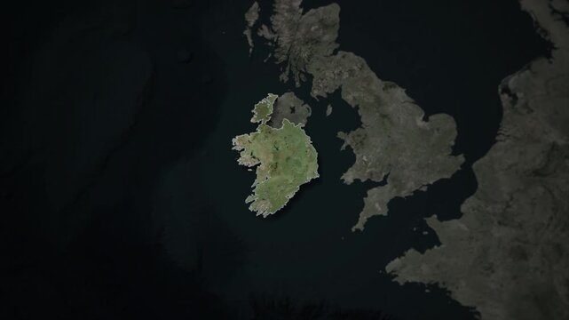 IRELAND Map Animation with White Borders, Digital Country Borders and Light Transition Background