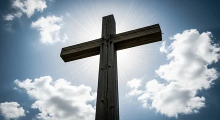 Wooden Christian Cross against a Sunny Blue Sky © MF