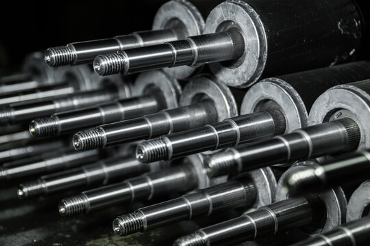 Precision engineered metal shafts, close up of industrial components
