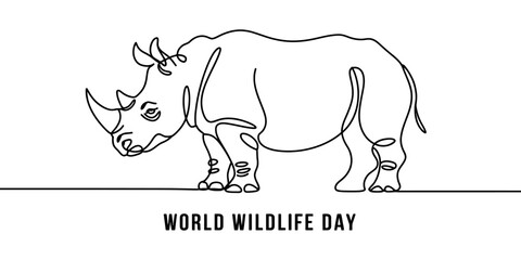 A minimalist single line drawing of a rhinoceros celebrating the annual world wildlife day event Vector, illustration © DCB Line Stocker