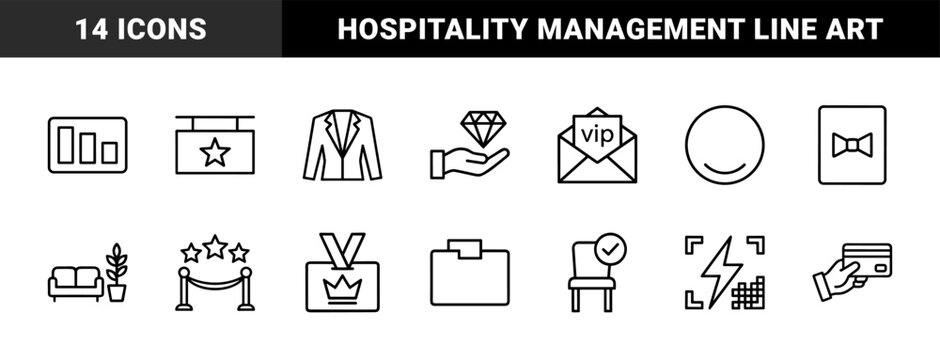 Luxury guest service and vip hospitality outline icon set