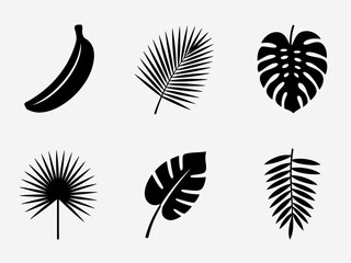 Obraz premium Simple black and white vector icon set featuring nature elements in a seamless decorative design