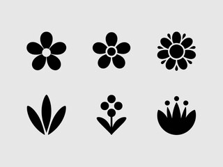 Fototapeta premium Black and white vector set of abstract floral silhouettes for seamless decorative pattern