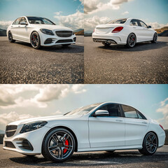 Naklejka premium White Luxury Sedan Multiple Angle Showcase