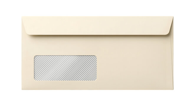 Back of a sealed beige window envelope for mail or business correspondence. Isolated on transparent background, png