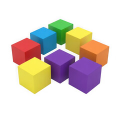 Naklejka premium Colorful geometric blocks arranged in a circular pattern on a plain background