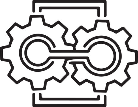 Connected Cogwheels Network System Line Icon Design