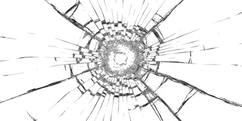 Obraz premium Realistic shattered glass texture with radial cracks and impact hole isolated on white background vector illustration