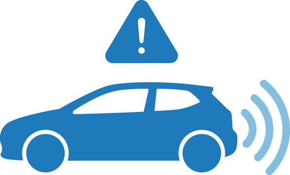 Vehicle proximity sensor warning icon with car silhouette and alert triangle for parking assistance.