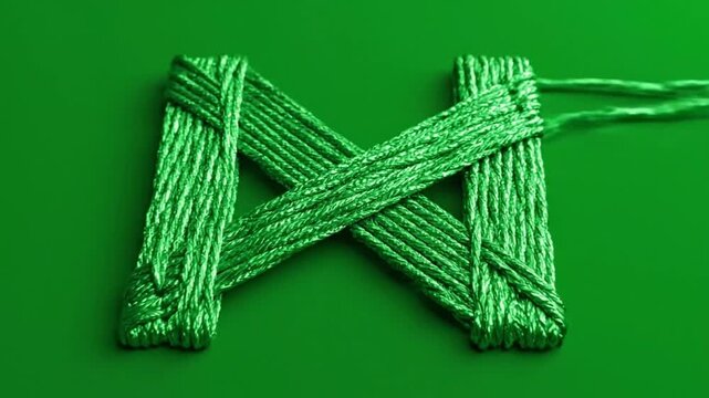 Creative green thread embroidered letter N design on vibrant background with glowing neon effect for concept visuals