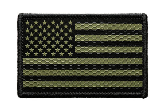 Tactical US flag patch with honeycomb texture isolated. Military embroidery mockup.