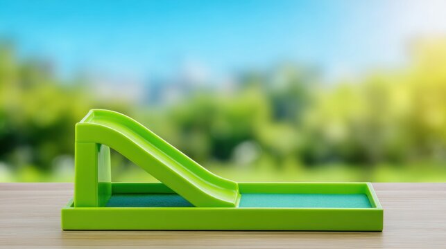 Bright Garden Scene With Colorful Slide and Sandpit for Outdoor Playtime Activities During a Sunny Day