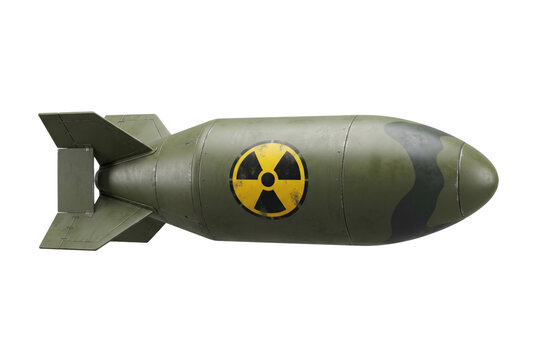 Green nuclear bomb with camouflage isolated. Atomic weapon mockup.