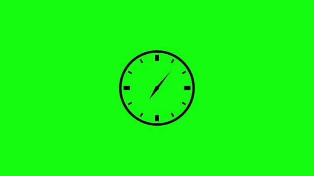 Animated clock doodle icon on a vibrant green screen background.