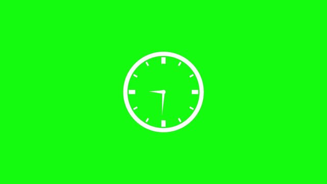 Animated clock doodle icon on a vibrant green screen background.