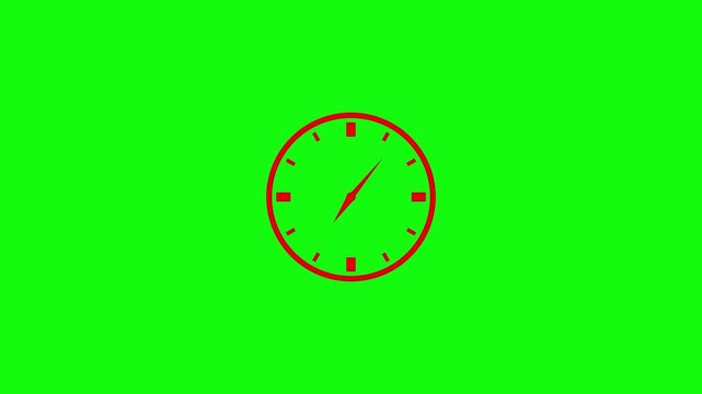 Animated clock doodle icon on a vibrant green screen background.