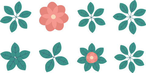 Obraz premium Potted flower and leaves collection isolated on transparent background vector illustration.