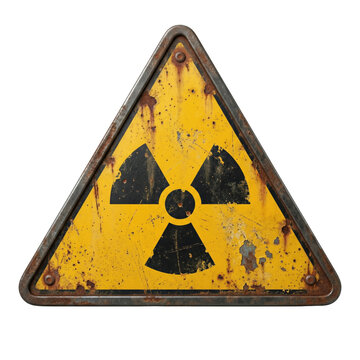Rusty radioactive warning sign isolated. Nuclear hazard symbol.