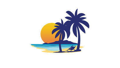 Obraz premium Tropical island sunset a minimalist illustration of paradise.