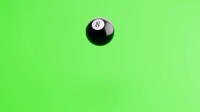 Pool Black 8 Ball Bouncing on Green Background, Seamless Loop 3D Animation
