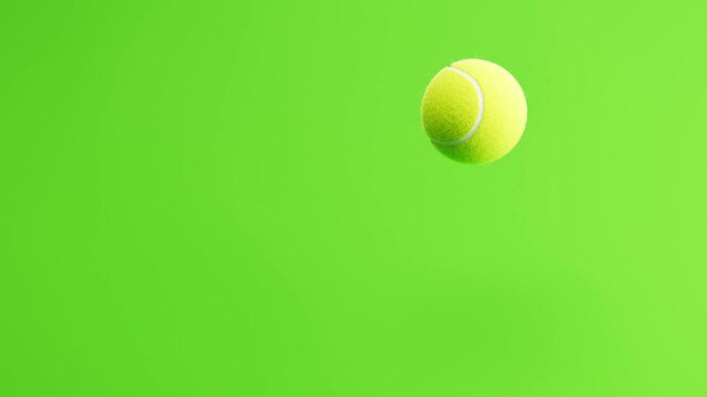 Tennis Ball Bouncing on Green Background with Copy Space, Seamless Loop 3D Animation