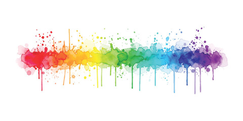 Fototapeta premium Vibrant rainbow watercolor splash banner with paint drips and artistic ink stains isolated on white background vector illustration