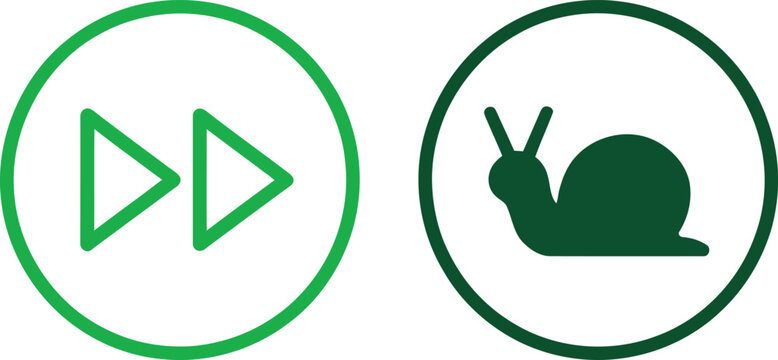 Fast forward and slow snail icons representing speed contrast and motion control for user interface navigation