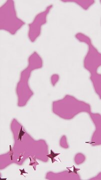 Vertical pink white cow metallic stars animal glamour chic pattern fashion textile fabric promo abstract texture background western print rustic decorative banner wallpaper manual 3D loop animation