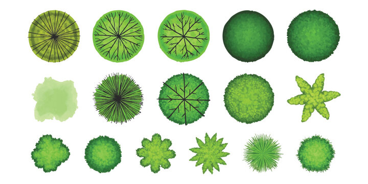 Set of top view trees for landscape architecture design plan and architectural site layout vector illustration